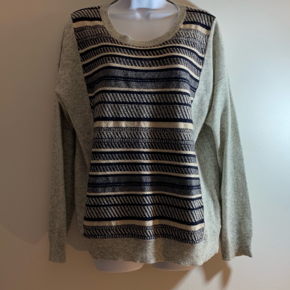 J. Crew Textured Navy Gray Striped Sweater
